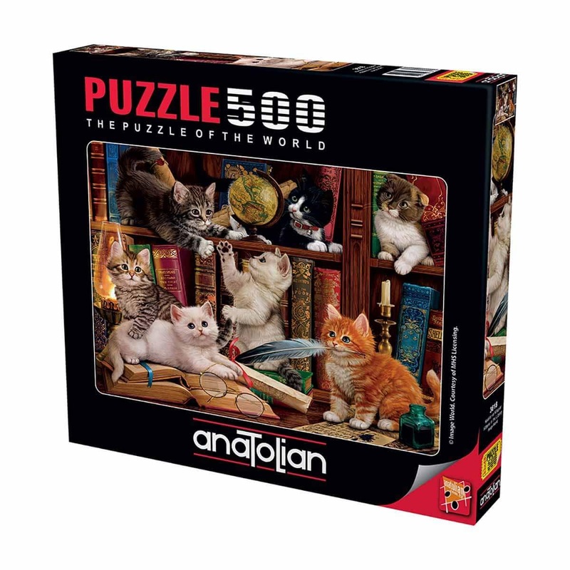 Anatolian Puzzle - Kittens In The Library, 500 Piece Jigsaw Puzzle, #3618