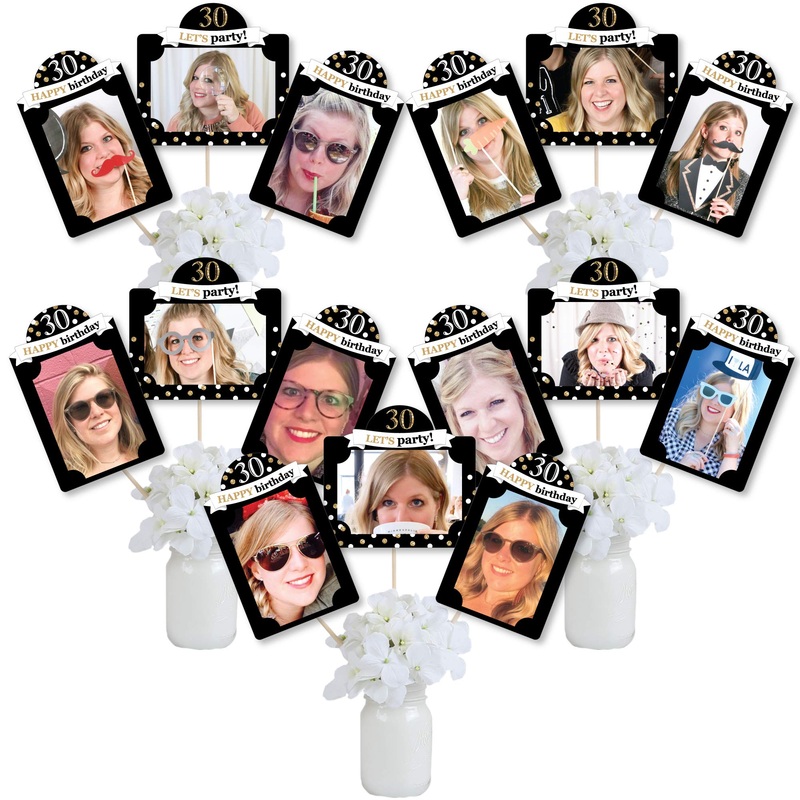 Big Dot Of Happiness Adult 30Th Birthday - Gold - Birthday Party Picture Centerpiece Sticks - Photo Table Toppers - 15 Pieces