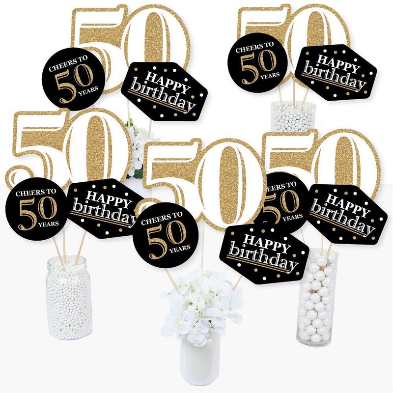 Big Dot Of Happiness Adult 50Th Birthday - Gold - Birthday Party Centerpiece Sticks - Table Toppers - Set Of 15