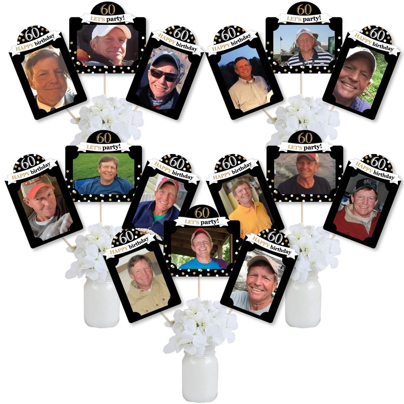 Big Dot Of Happiness Adult 60Th Birthday - Gold - Birthday Party Picture Centerpiece Sticks - Photo Table Toppers - 15 Pieces