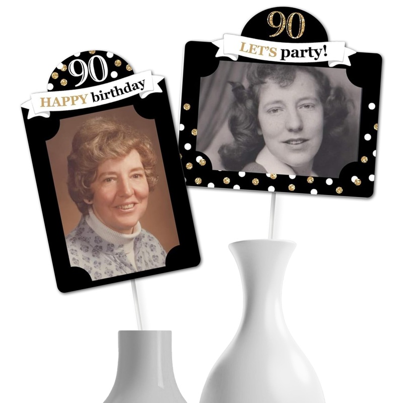 Big Dot Of Happiness Adult 90Th Birthday - Gold - Birthday Party Picture Centerpiece Sticks - Photo Holders - Birthday Centerpiece - Photo Table Toppers - 15 Pieces
