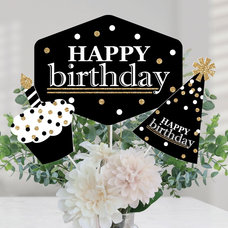 Big Dot Of Happiness Adult Happy Birthday - Gold - Birthday Party Centerpiece Sticks - Table Toppers - Set Of 15