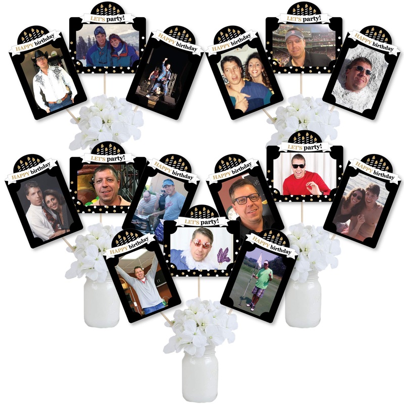 Big Dot Of Happiness Adult Happy Birthday - Gold - Birthday Party Picture Centerpiece Sticks - Photo Table Toppers - 15 Pieces