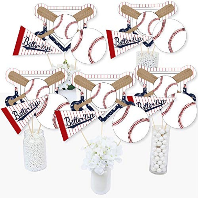 Big Dot Of Happiness Batter Up - Baseball - Baby Shower Or Birthday Party Centerpiece Sticks - Table Toppers - Set Of 15