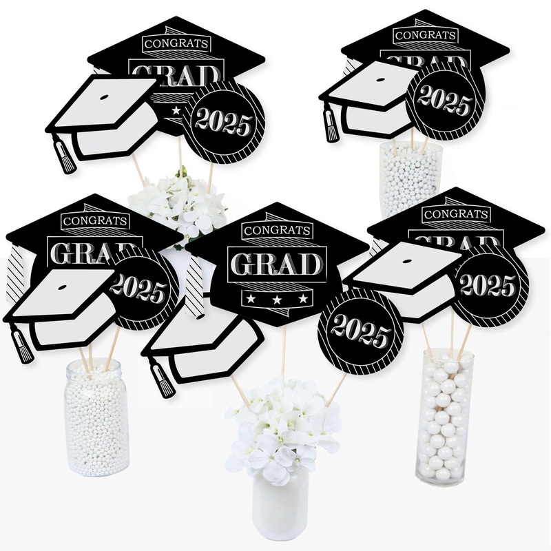 Big Dot Of Happiness Graduation Cheers - 2025 Graduation Party Centerpiece Sticks - Table Toppers - Set Of 15