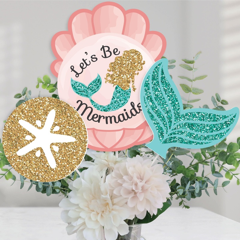 Big Dot Of Happiness Let'S Be Mermaids - Baby Shower Or Birthday Party Centerpiece Sticks - Table Toppers - Set Of 15