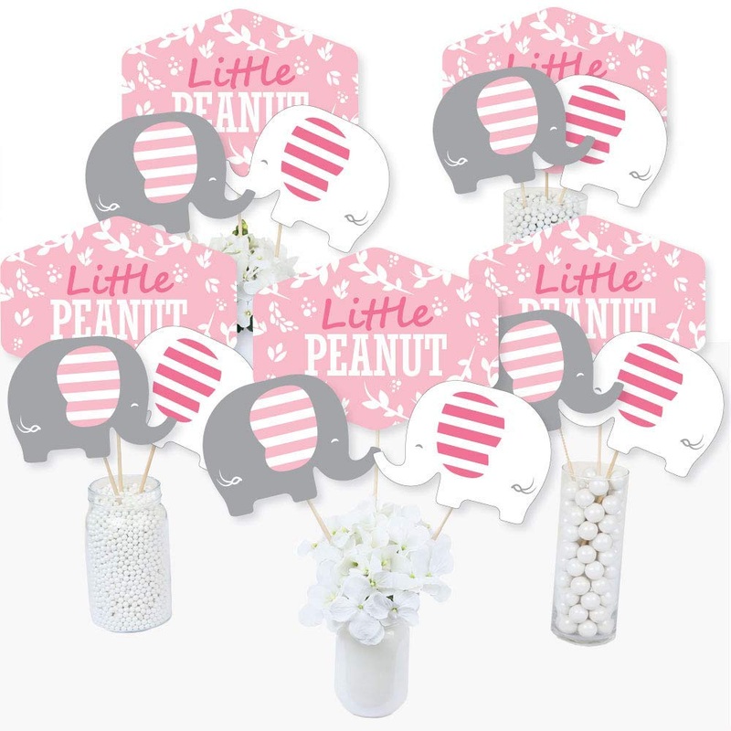 Big Dot Of Happiness Pink Elephant - Girl Baby Shower, Birthday Party Centerpiece Sticks - Table Toppers - Set Of 15