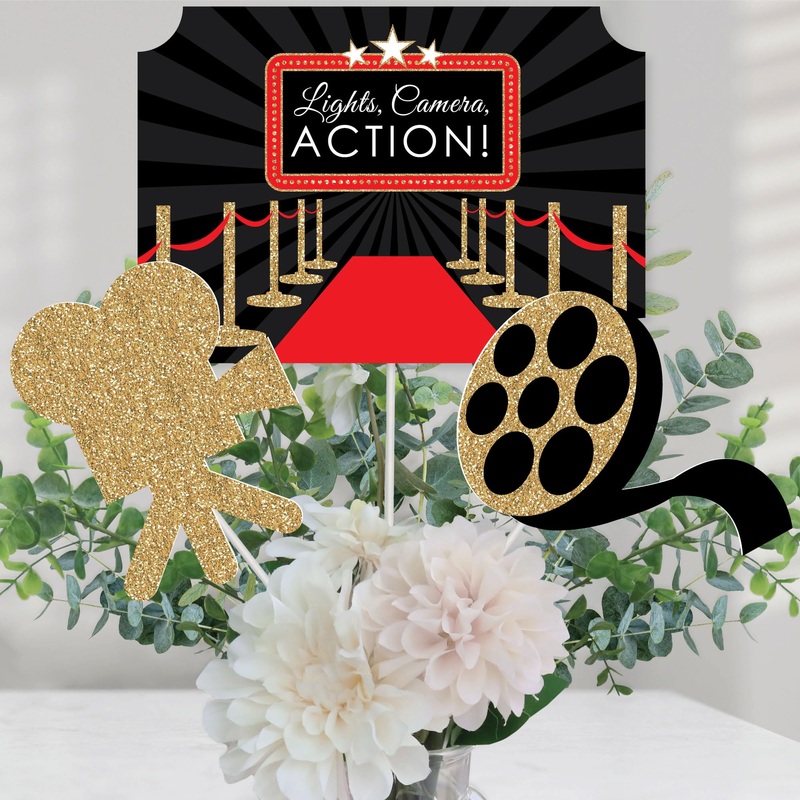 Big Dot Of Happiness Red Carpet Hollywood - Red Carpet Party Centerpiece Sticks - Movie Night Party Centerpiece Sticks - Table Toppers - Set Of 15
