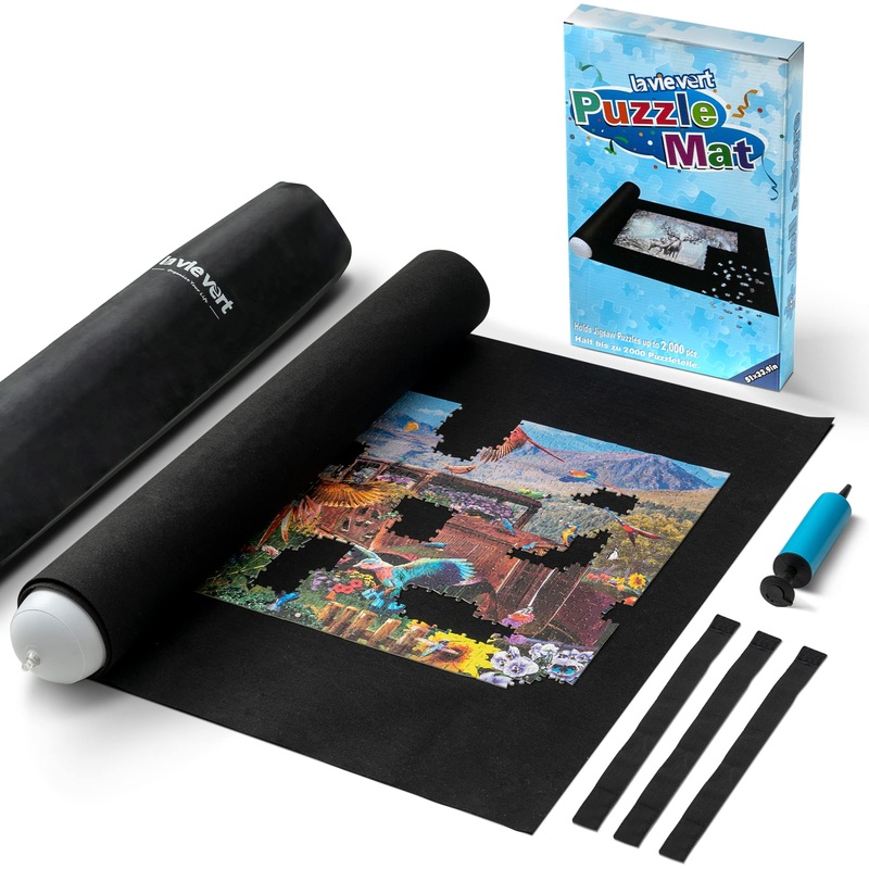 Lavievert Jigsaw Puzzle Mat Roll Up For 2000, 1500, 1000, 500 Pieces, Portable Puzzle Board Storage Saver Holder With Drawstring Closure Storage Bag & Hand Pump