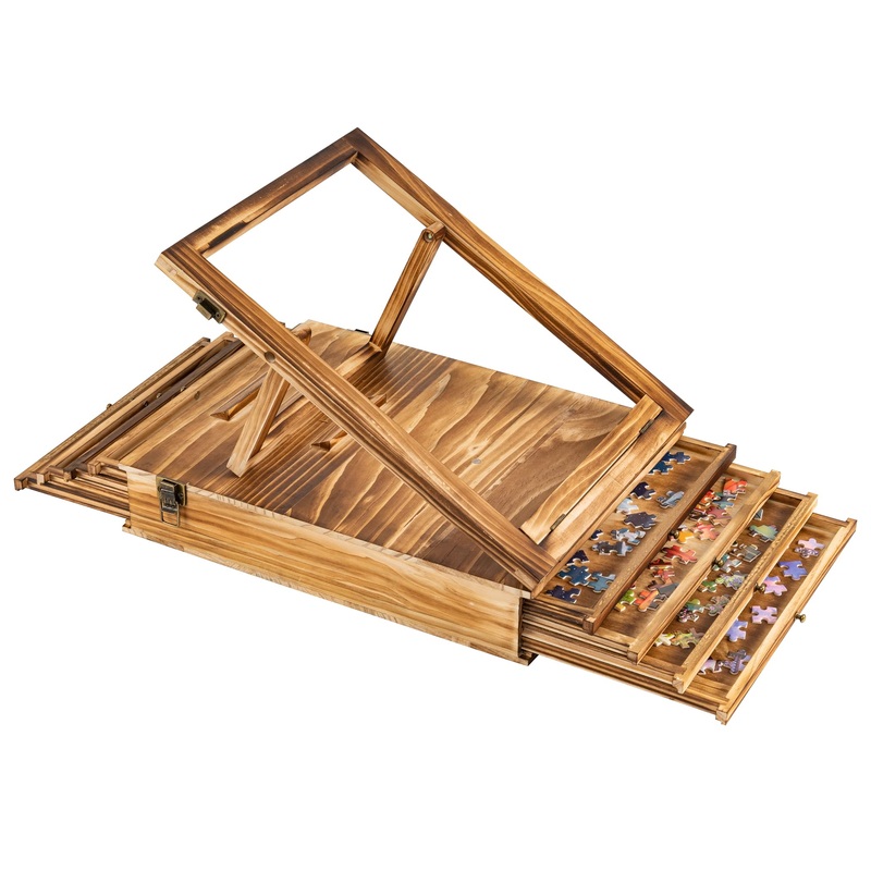 Lavievert Jigsaw Puzzle Sorting Trays & Puzzle Bracket Set, Adjustable Puzzle Easel Holder For Puzzle Board, Wooden Puzzle Sorters With Drawer Design For Up To 1500 Pieces - Comes With No Puzzle Board