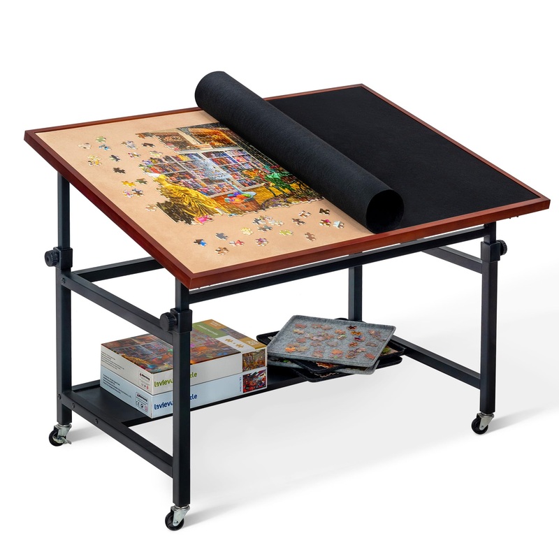 Lavievert Jigsaw Puzzle Table With Cover, Angle & Height Adjustable Puzzle Board Easel With Open Storage Shelf, Large Tilting Table With 4 Rolling Wheels For Up To 1500 Piece Puzzles