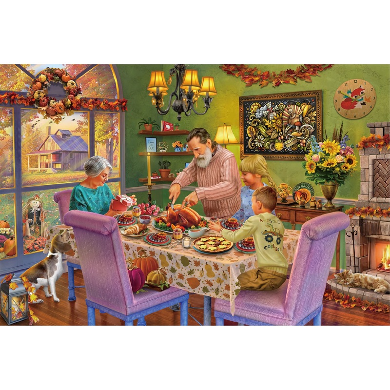 Lavievert Wooden Jigsaw Puzzle 1000 Piece Puzzle For Adults And Kids - Thanksgiving Dinner, Turkey, Pumpkin Pie