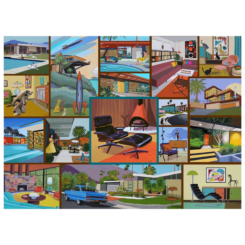 Mid Century Modern Jigsaw Puzzle - 1000 Piece - Adult Jigsaw Puzzle Celebrating Modern Vintage Dcor & Modern Art By Hennessy Puzzles - Original Artwork - Made In The Usa From Recycled Materials