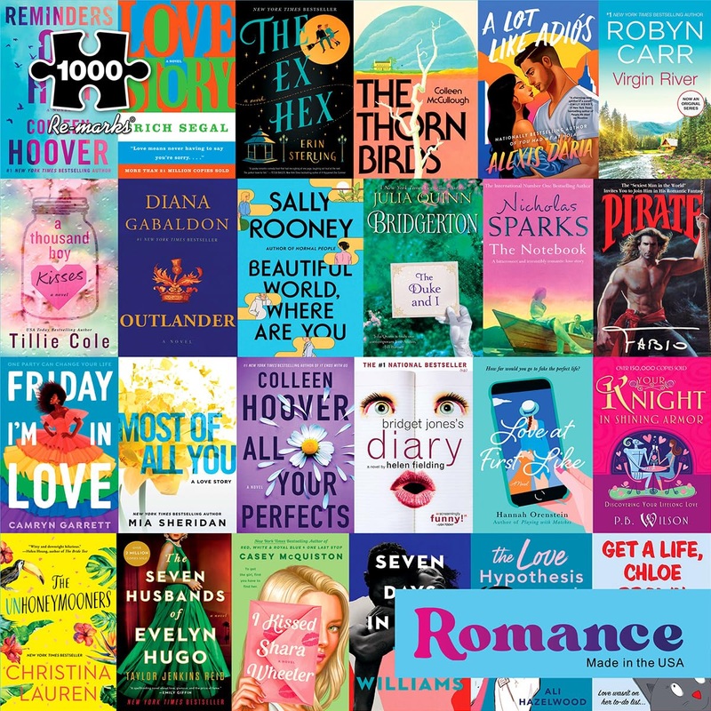 Re-Marks Romance Novels Collage Puzzle, 1,000-Piece Literary Jigsaw Puzzle For All Ages