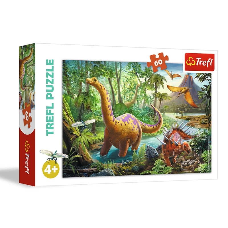 Trefl Dinosaur Migration 60 Piece Jigsaw Puzzle Red Print, Diy Puzzle, Creative Fun, Classic Puzzle For Adults And Children From 4 Years Old