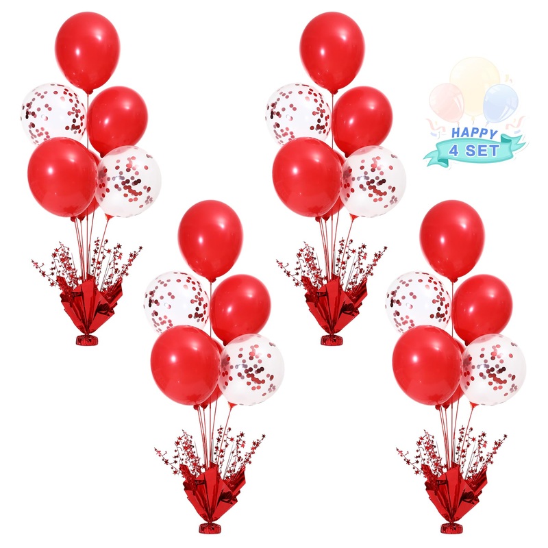 4 Set Red Christmas Table Balloons Centerpiece Stand Kit With Red And Confetti Balloons For Birthday Party Baby Shower Valentine'S Day Wedding Prom Graduation Table Decorations