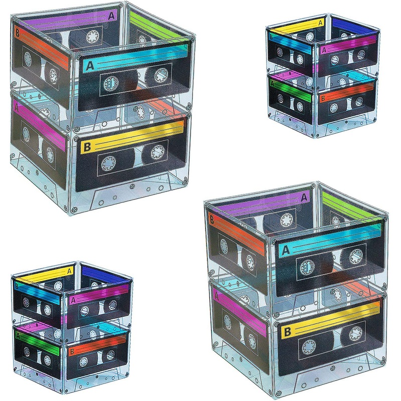 4E'S Novelty Cassette Tape Bucket Centerpiece (8 Pack) 80S Party Supplies, 90'S 80S Theme Birthday Party Decoration Cassette Tape Table Decor, Retro Hip Hop Pop Music Party For Adults & Kids