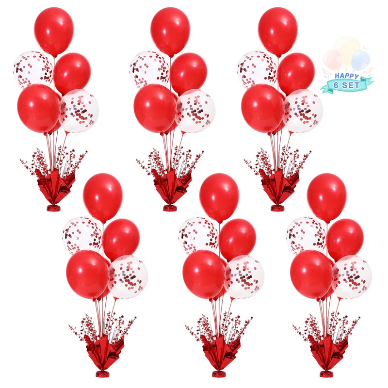 6 Set Red Christmas Table Balloons Centerpiece Stand Kit With Red And Confetti Balloons For Birthday Party Baby Shower Valentine'S Day Wedding Prom Graduation Retirement Table Decorations