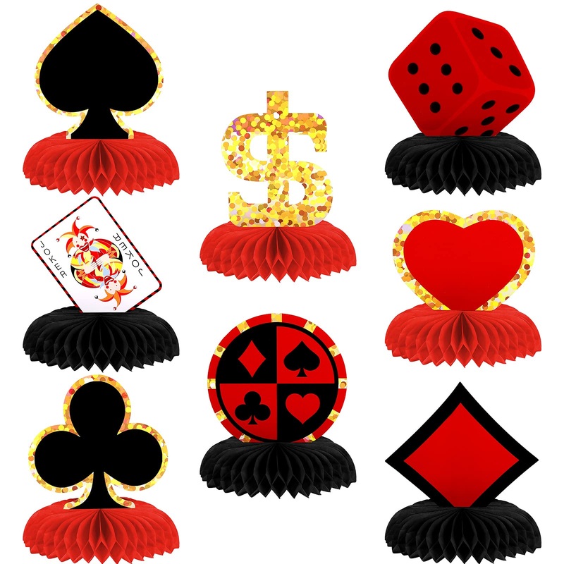 8 Pieces Casino Birthday Themed Party Decorations Set, Poker Honeycomb Centerpieces Honeycomb Table Centerpieces Playing Card Sign Decoration For Casino Poker Theme Birthday Party Supplies, 8 Designs