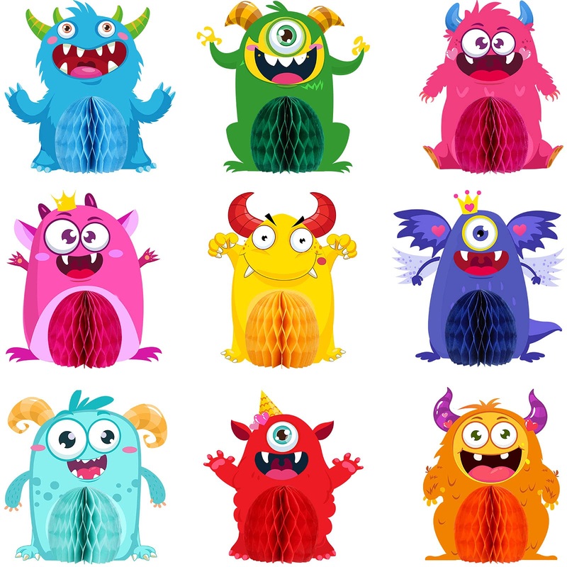 9 Sets Monster Honeycomb Centerpieces Little Monster Party Table Decorations Monsters Themed Birthday Party Supplies Baby Shower Party Favors Birthday Party Centerpiece Table Toppers Decor For Kids