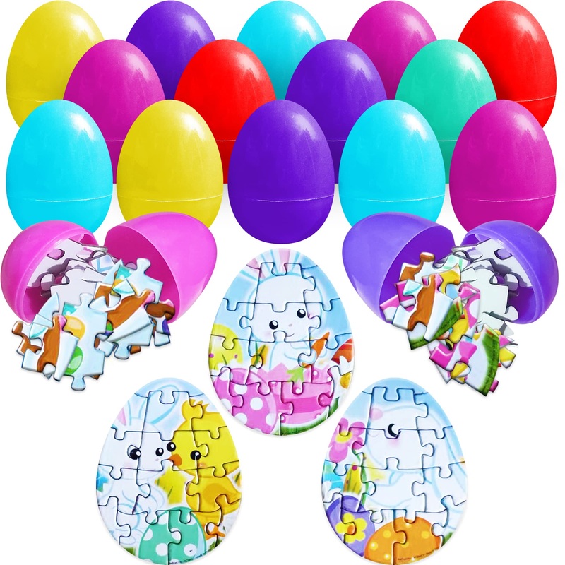 Artcreativity Puzzle Filled Easter Eggs  Set Of 24 Pre-Filled Easter Eggs With Mini Easter Puzzles Inside, Fun Easter Egg Puzzles For Kids, Perfect Easter Basket Fillers & Goodie Bag Stuffers