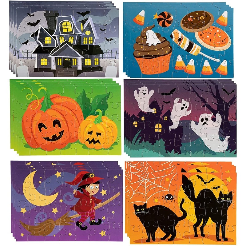 Blue Panda 36 Sheets Halloween Puzzles, 28-Piece Small Jigsaw Puzzle For Family Spooky Party Favor Toy Gifts, 5.5 X 8 In, 6 Designs