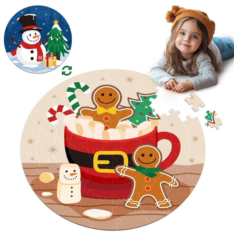 Ciyvolyeen Christmas Floor Puzzles For Kids Ages 3 4 5 6 7 8 Jigsaw Puzzles Penguin And Gingerbread Man Double Sided Large Round Puzzle Gifts Presents For Kids Children Toddler 22' 70 Pieces