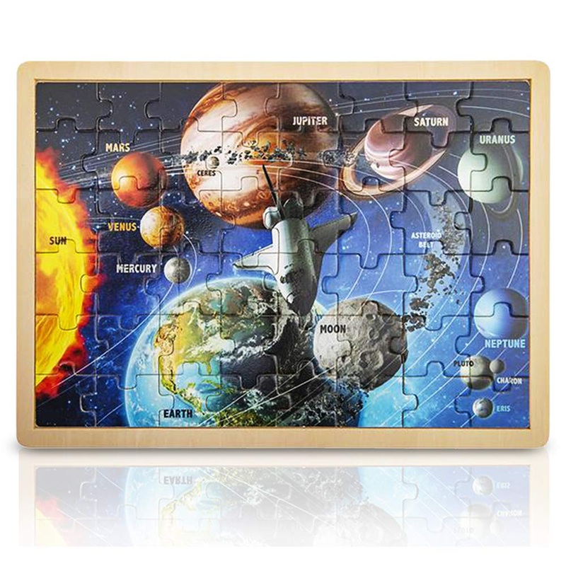 Gamie 48-Piece Wooden Space Puzzle For Kids With Storage Tray, Wood Solar System Puzzle For Boys And Girls, Educational Learning Toys, Best Stem Activities For Children