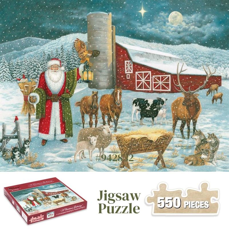 Heritage Puzzle A Christmas Gathering - 550 Pieces Jigsaw Puzzle For Adults - Size 24' X 18' Seasonal Festive Holiday Scene With Winter Charm - Frameable Artwork - Made In U.S.A.
