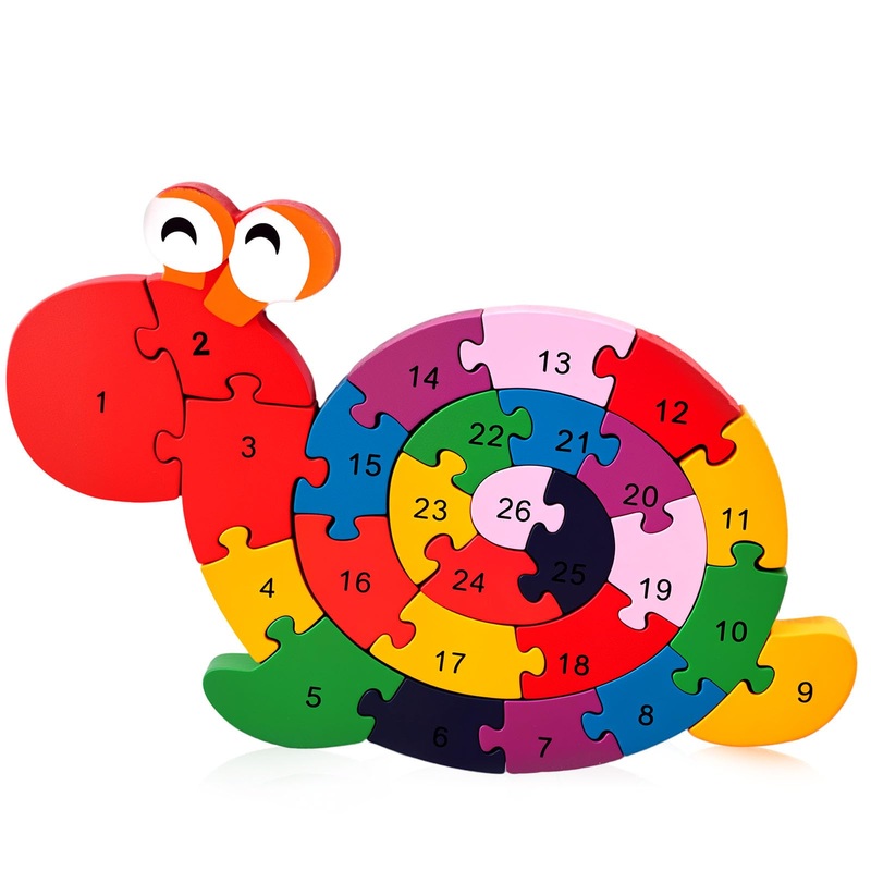 Lovestown Alphabet Jigsaw Puzzles, Wooden Snail Letters Numbers Block Toys, Building Blocks Wooden Puzzles For Kids Educational Learning