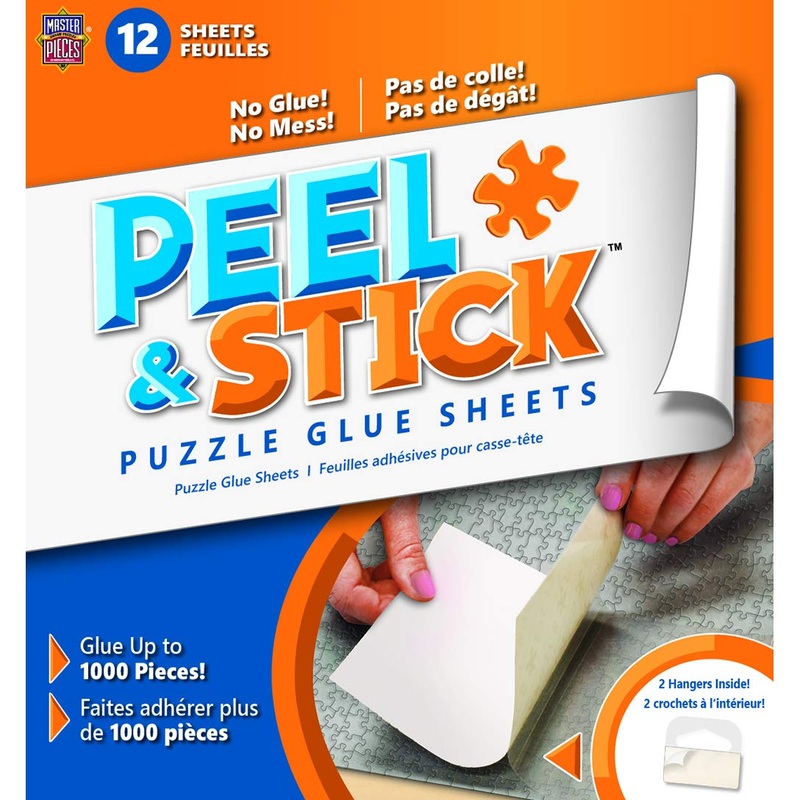 Masterpieces Accessories - 12 Permanent Adhesive Jigsaw Puzzle Glue Sheets With Peel-Off-Backers