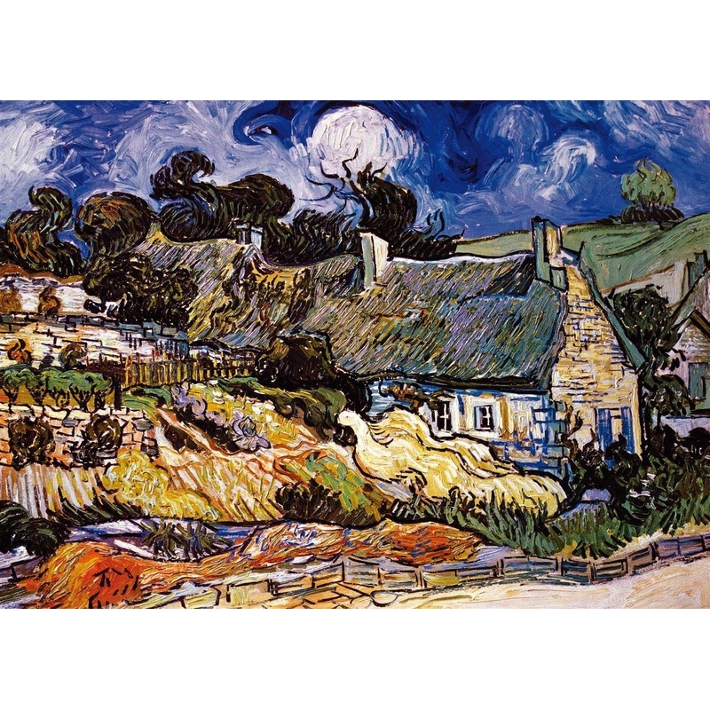 Moruska Thatched Cottages At Cordeville By Vincent Van Gogh Jigsaw Puzzle 1000 Piece Museum Collection Famous Painting Art Puzzles For Adults