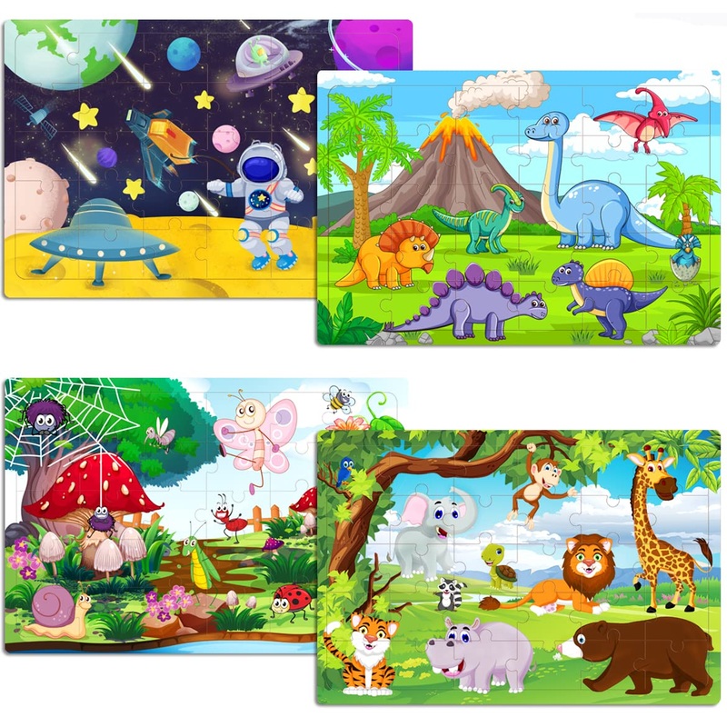 Puzzles For Kids Ages 3-5 Years Old 30 Piece Colorful Wooden Puzzles For Toddlers Learning Puzzles Boys And Girls Playset For 3 4 5 6 Years Old (4 Piece Puzzles)