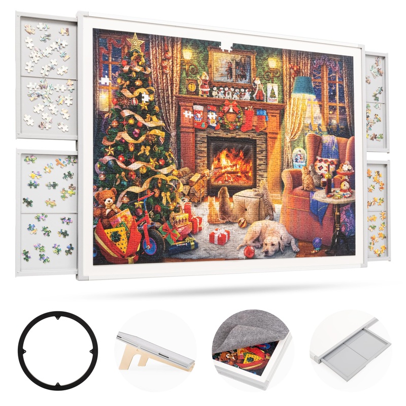 Ropoda 1500 Pieces 35'X26' Double-Sided Rotating Plastic Puzzle Board With Drawers And Cover, Portable Jigsaw Puzzle Board,Tilting Puzzle Board,Lazy Susan Spinning Puzzle BoardsPuzzle Table(Grey)
