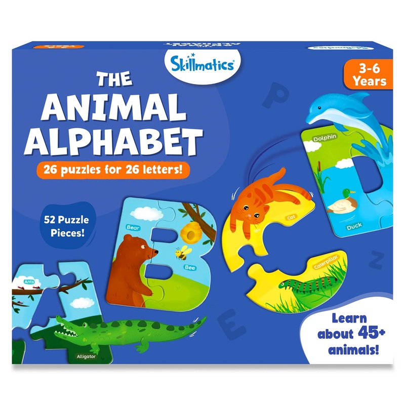 Skillmatics Animal Alphabet Puzzle - 52 Piece Jigsaw Puzzle For Toddlers, Preschoolers, Educational Toy For Learning Abcs And Letters, Gifts For Boys & Girls Ages 3, 4, 5, 6