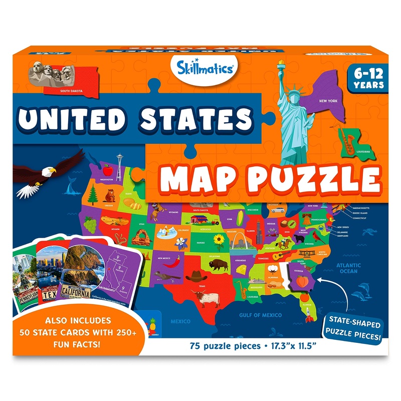 Skillmatics United States Map Puzzle - 75 Piece Jigsaw Puzzle, Educational Toy, Geography For Kids, 250+ Facts About The States Of America, Gifts For Boys & Girls Ages 6 To 12