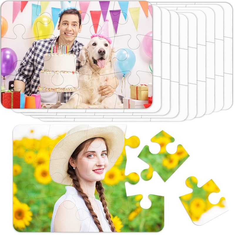 Sumind 10 Sets Blank Sublimation Puzzle Jigsaw Rectangle Heart Shaped White Diy Custom Puzzle Heat Press Thermal Transfer Pearl(A5-12 Rectangle)