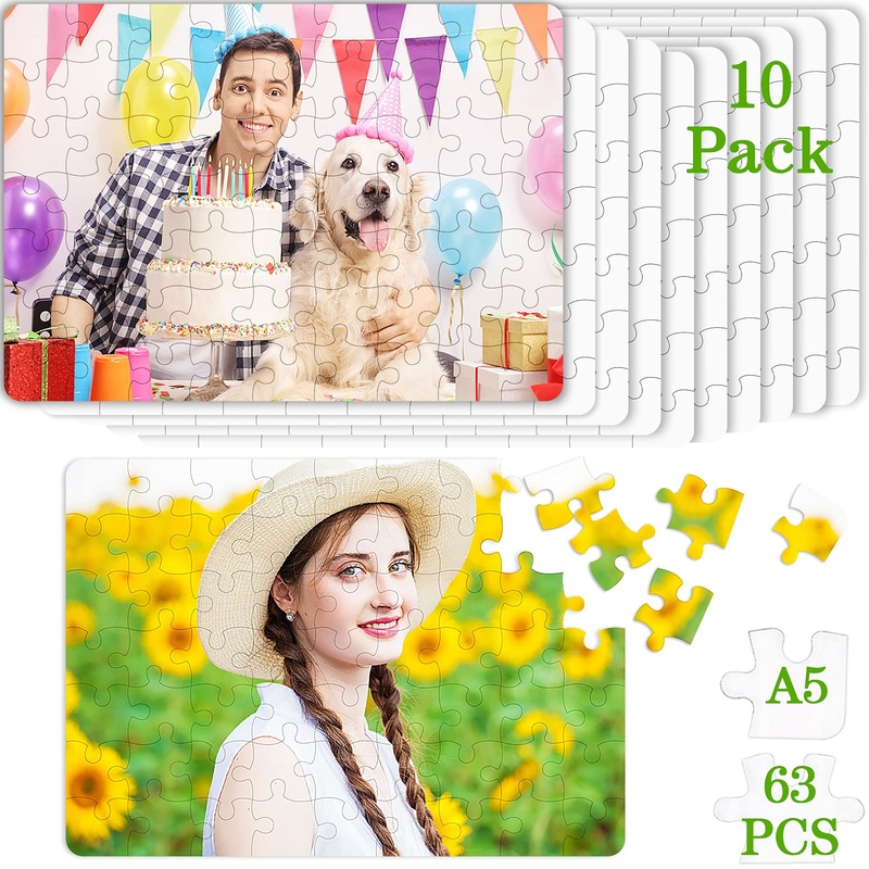 Sumind 10 Sets Blank Sublimation Puzzle Jigsaw Rectangle Heart Shaped White Diy Custom Puzzle Heat Press Thermal Transfer Puzzle Pearl Puzzle Blank Puzzle(A5-63 Rectangle)