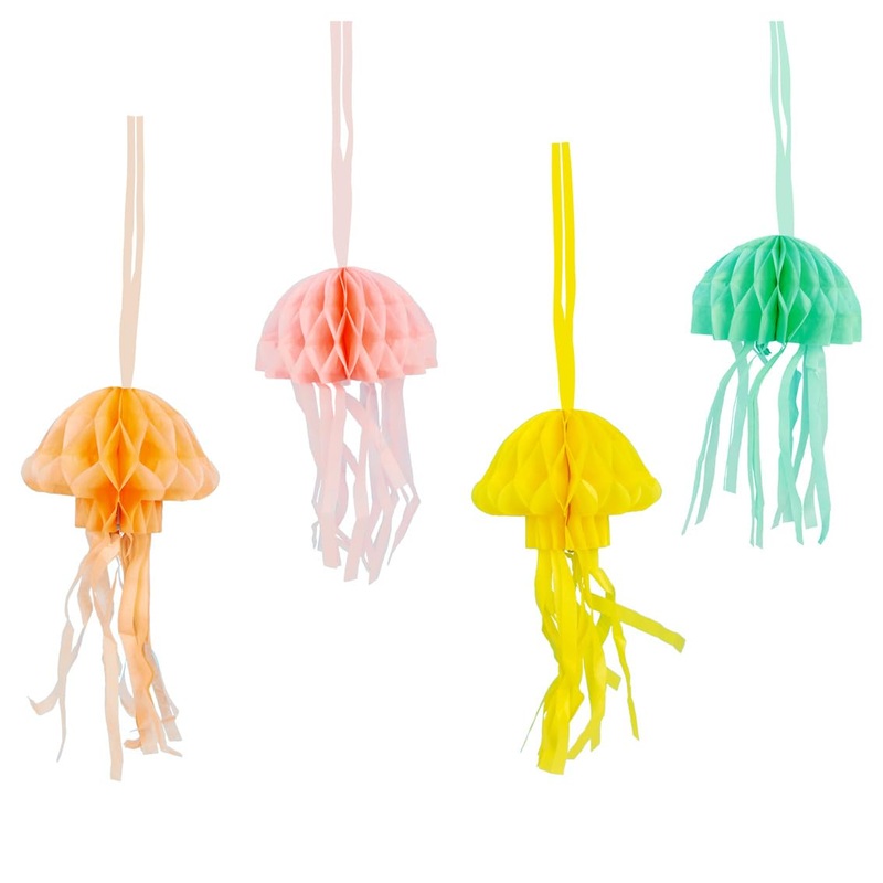Talking Tables Under The Sea Themed Party Decorations | Reusable And Recyclable Hanging Honeycomb Jellyfish Decs For Little Mermaid Themed Kids Birthday | 8 Pack