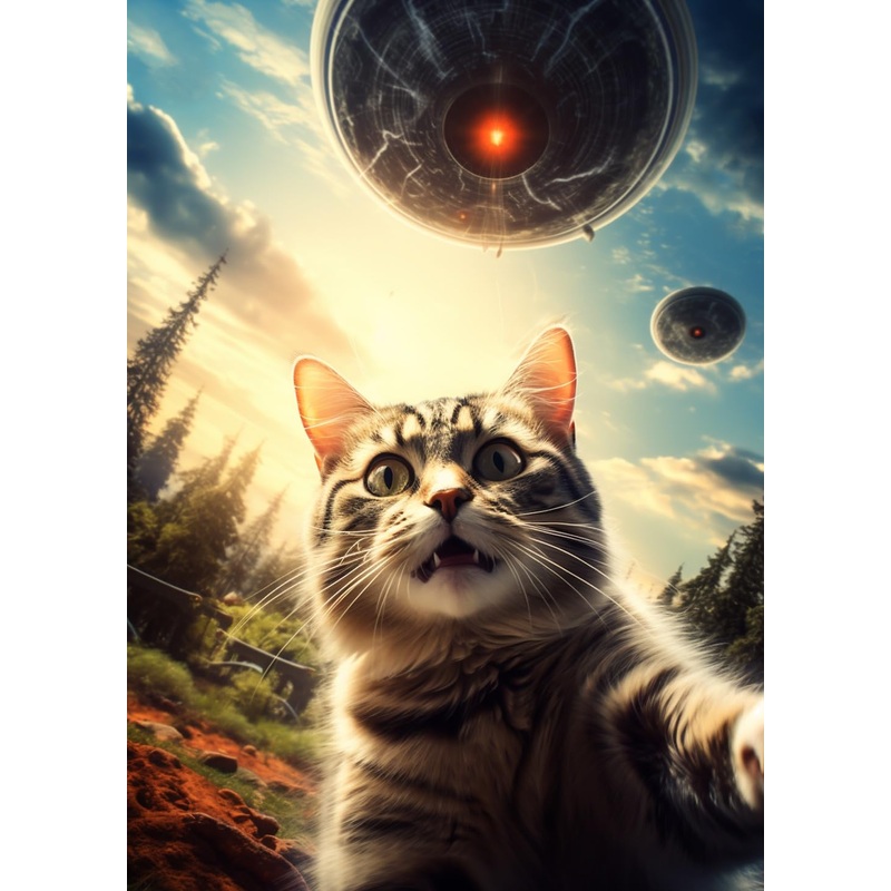 Ufo Selfie Cat 1000-Piece Puzzle - Ufo Cat Jigsaw Puzzle For Adults With Alien Spaceship, Fun And Unique For Fans Of Felines And Extra Terrestrials (1000 Pieces)