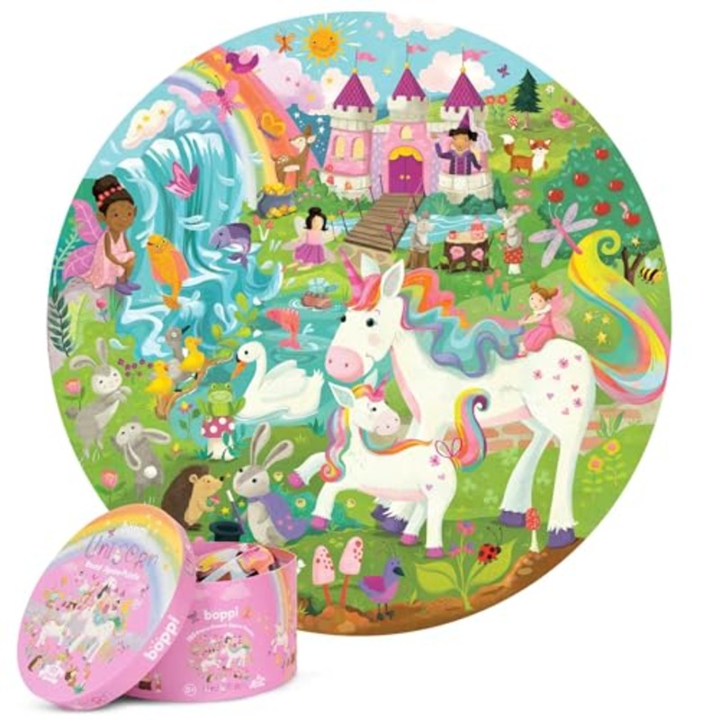 Unicorn Jigsaw Puzzle For Kids Ages 5-8 - 150 Piece Round Unicorn Kids Puzzles - Princess Puzzle With Fairies And Animals Made With 100% Recycled Card By Boppi