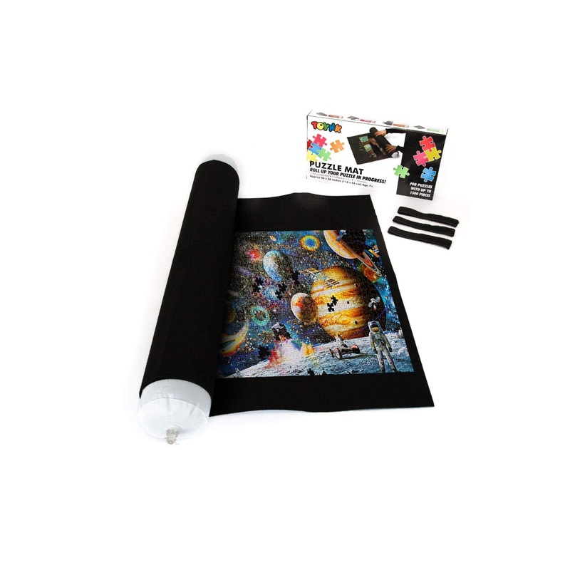 Jigsaw Puzzle Roll Up Mat Storage Saver - Sort, Store & Transport Puzzles Up To 1500 Pieces - Large 46'X26' Felt Mat Travel Organizer With Inflatable Tube & 3 Elastic Fasteners Or Straps Accessories