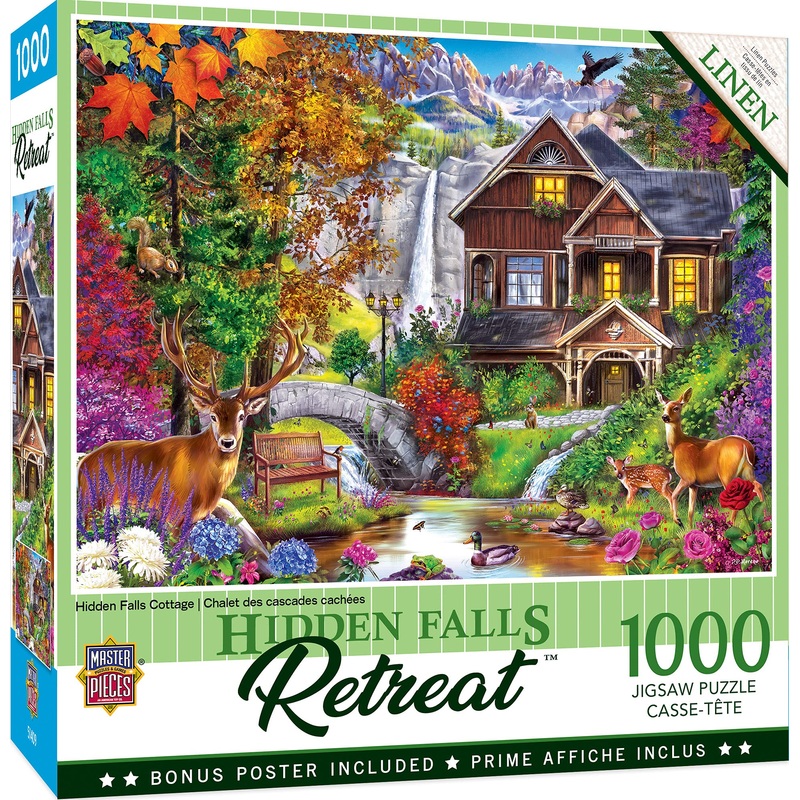 Masterpieces 1000 Piece Jigsaw Puzzle For Adults, Family, Or Kids - Hidden Falls Cottage - 19.25'X26.75'