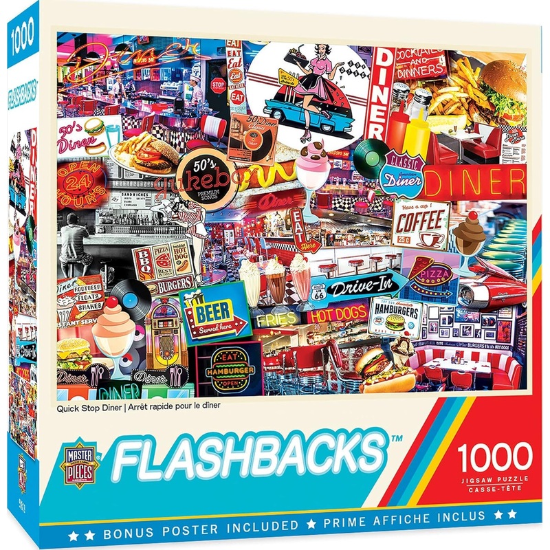 Masterpieces - 1000 Piece Jigsaw Puzzle, Quick Stop Diner, Fun For Adults, Family, Kids, Non-Glare Finish, 19.25' X 26.75'
