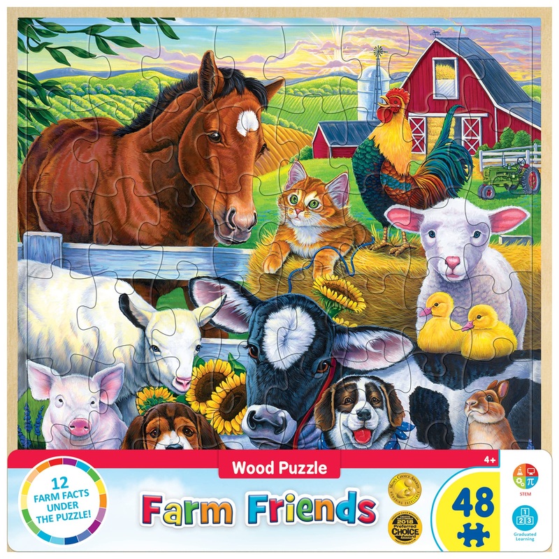 Masterpieces 48 Piece Fun Facts Jigsaw Puzzle For Kids - Farm Friends Wood Puzzle - 12'X12'