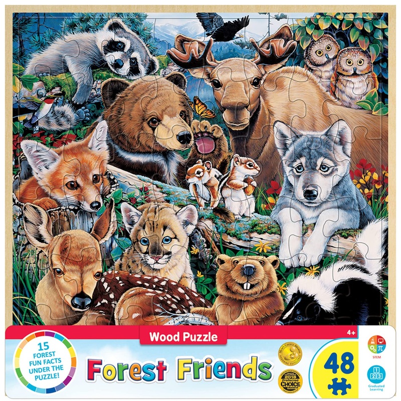Masterpieces 48 Piece Fun Facts Jigsaw Puzzle For Kids - Forest Friends Wood Puzzle - 12'X12'