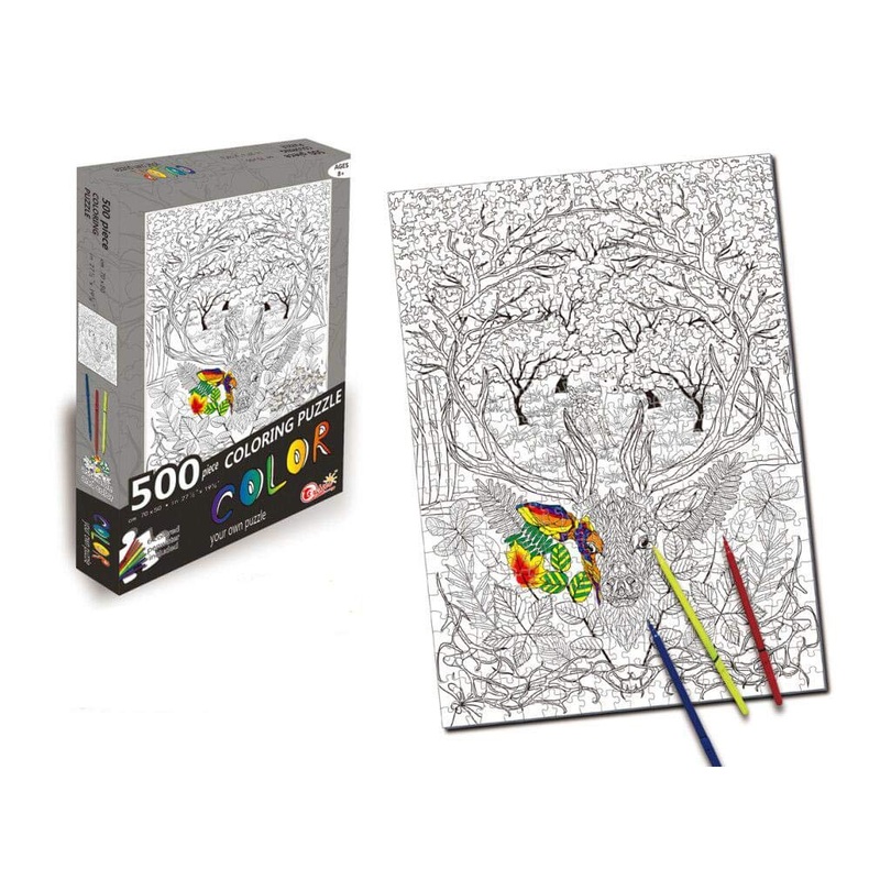 Deer 500 Piece Coloring Jigsaw Puzzle + 6 Markers