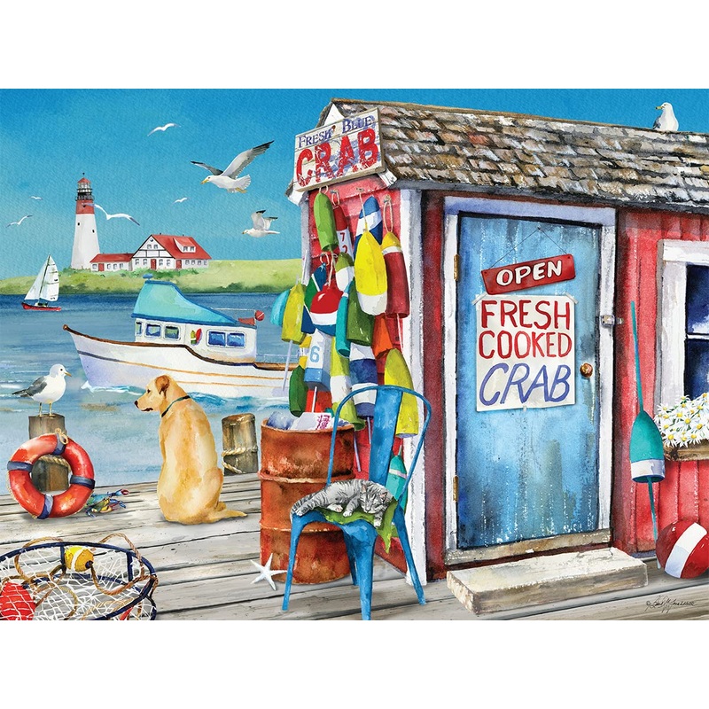 Heritage Puzzle Crab Shack - 550 Pieces Coastal Theme Jigsaw Puzzles For Adults By Barb Tourtillotte - Size 24'X18'  Relaxing Shoreline Scene - Made In U.S.A.