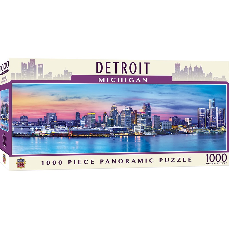 Masterpieces - 1000 Piece Jigsaw Puzzle, Detroit Skyline Panoramic, Fun For Adults, Family, Kids 13'X39