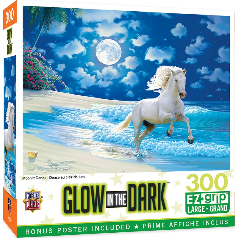 Masterpieces - 300 Piece Jigsaw Puzzle With Large Ez Grip Shapes, Glows In The Dark, Moonlit Dance, Activity Fun For Adults, Seniors, Family, Kids, 18' X 24'